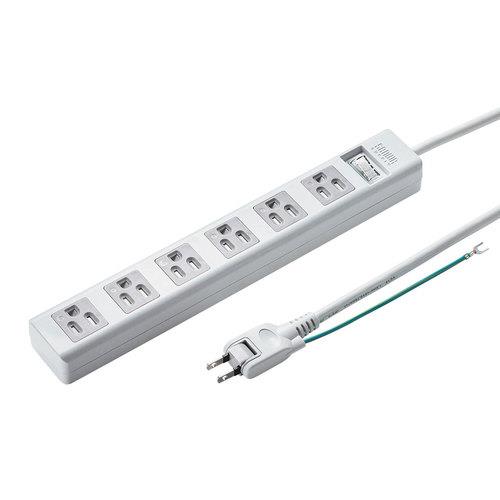 サンワサプライ TAP-SH3625MGSW ホワイト シャッター電源タップ 通電ランプ付き 6個口 2.5m