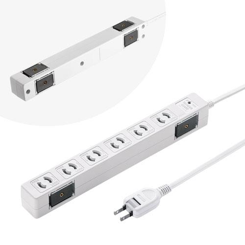 サンワサプライ TAP-SPWMG26-5 雷ガードタップ 2P 6個口 5m マグネット付き