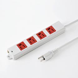 サンワサプライ TAP-K4-3R レッド 工事物件タップ 3ピン4個口 3m