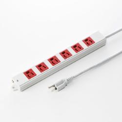 サンワサプライ TAP-K6-3R レッド 工事物件タップ 3ピン6個口 3m
