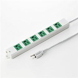 サンワサプライ TAP-K6-3G グリーン 工事物件タップ 3ピン6個口 3m