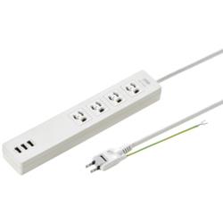 サンワサプライ TAP-F37U-2 ホワイト USB充電機能付きタップ 4個口 2m