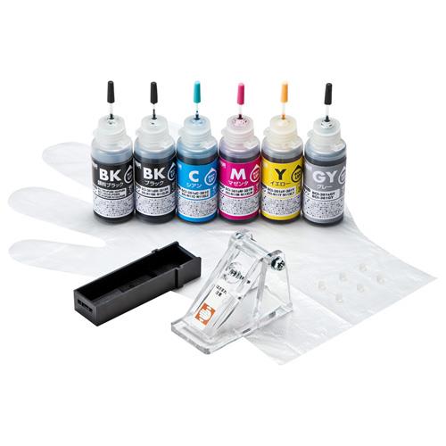 サンワサプライ INK-C381S30S6 詰め替えインク BCI-380PGBK・381BK・C・M・Y・GY用 6色セット 各30ml