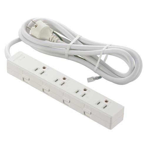 オーム電機(OHM) HS-TKML42-3PE25-W 雷ガード・アース付きタップ 4個口 2m 白