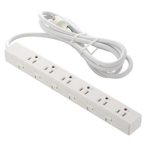 オーム電機(OHM) HS-TKML62-3PE25-W 雷ガード・アース付きタップ 6個口 2m 白