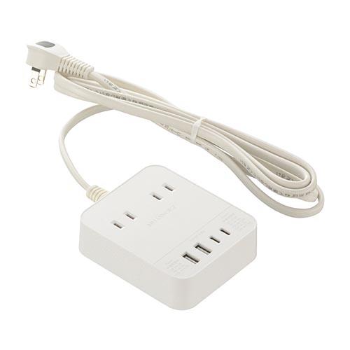 オーム電機(OHM) HS-T22U4W25 2個口タップ PD対応30W 2m 白