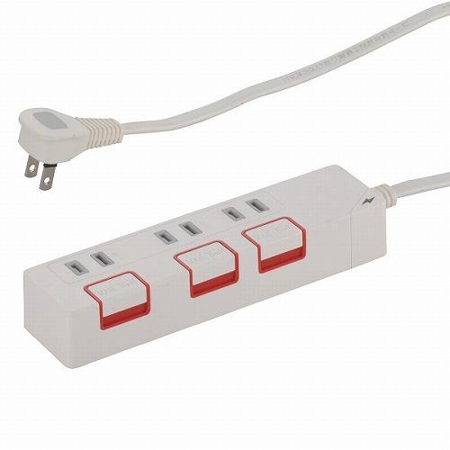 オーム電機(OHM) HS-K1185W 雷ガード&押しボタンスイッチ付き 節電タップ 3個口 1.5m 00-1185