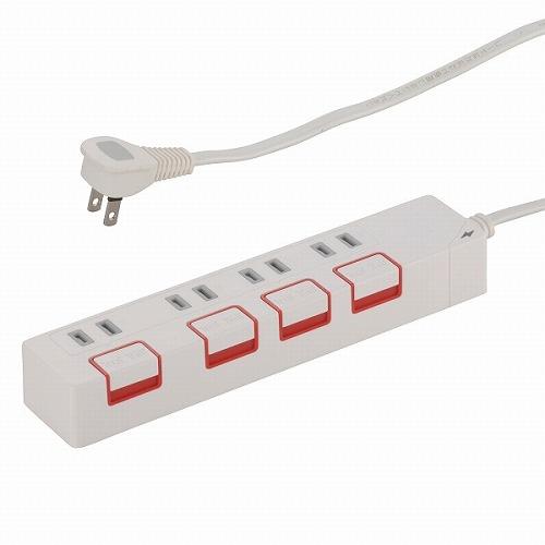 オーム電機(OHM) HS-K1187W 雷ガード&個別押しボタンスイッチ付き 節電タップ 4個口 1.5m 00-1187