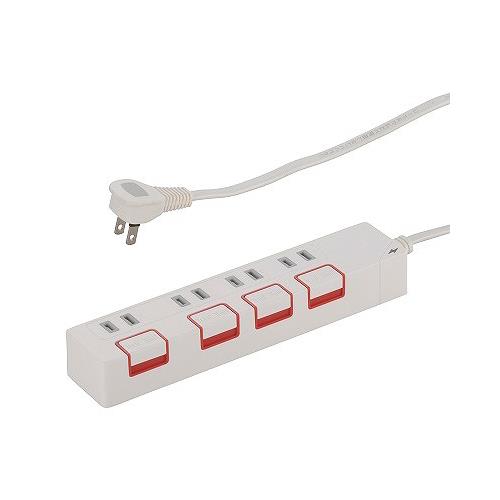 オーム電機(OHM) HS-K1188W 雷ガード&個別押しボタンスイッチ付き 節電タップ 4個口 2.5m 00-1188