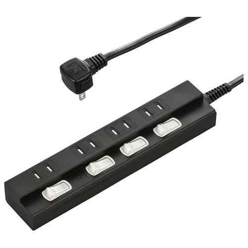 オーム電機(OHM) HS-TPK43PBT-K 黒 雷に強い節電タップ 4個口 上挿し 3m 00-6943