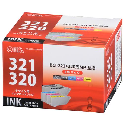 オーム電機(OHM) INK-C321+320-5PNB キヤノン互換 インクカートリッジ 5MP 顔料BK+染料4色 BK/C/M/Y