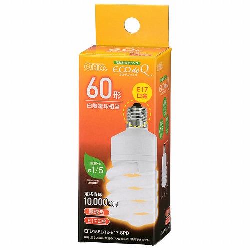 オーム電機(OHM) EFD15EL/12-E17SPB 電球形蛍光灯 スパイラル形 E17 60形相当 電球色 エコデンキュウ