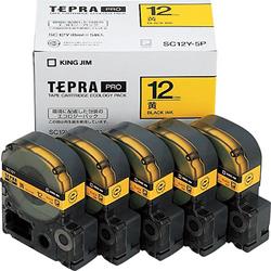 キングジム(KING JIM) テプラPRO 5個入 カラーラベル パステル 黄 黒文字 12mm SC12Y-5P