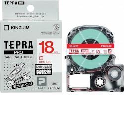 キングジム(KING JIM) テプラPRO 強粘着ラベル 白 赤文字 18mm SS18RW
