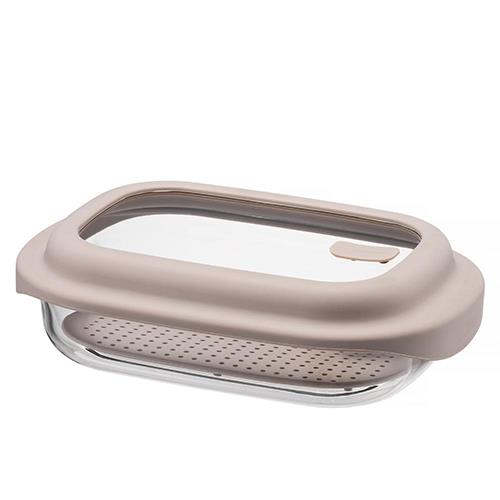 ベストコ LNG483 ベージュ ロック&ロック ユニクッカー ガラス 保存容器 1.6L