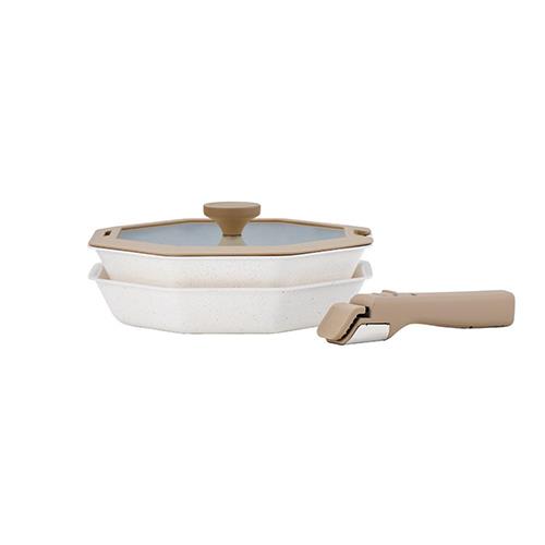 ベストコ LV-0071 ホワイト LIV PLUS フライパン 深型 ガラス蓋 取っ手 4点セット IH ガス火対応 テラゾー キッチン