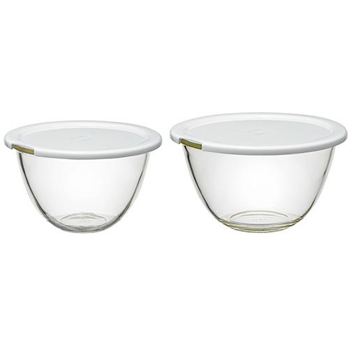 ハリオ(HARIO) MXPF-3506-W ホワイト レンジフタ付き耐熱ガラス製ボウル 2個セット M/L