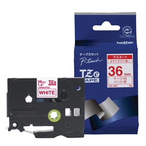 ブラザー(brother) TZe-262 ピータッチ ラミネートテープ 赤文字/白 36mm