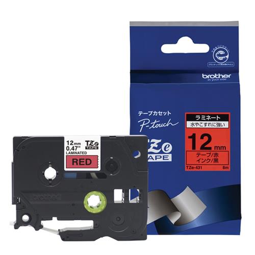 ブラザー(brother) TZe-431 ピータッチ ラミネートテープ 黒文字/赤 12mm