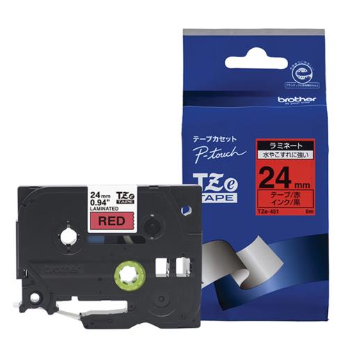 ブラザー(brother) TZe-451 ピータッチ ラミネートテープ 黒文字/赤 24mm