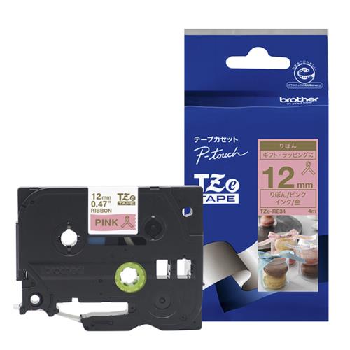 ブラザー(brother) TZe-RE34 ピータッチ リボンテープ 金文字/ピンク 12mm