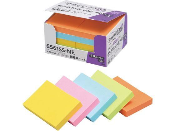 3M ポスト・イット エコノパック 強粘着ノート ネオンカラー混色 10冊[代引不可]【仕入先直送品Ａ】