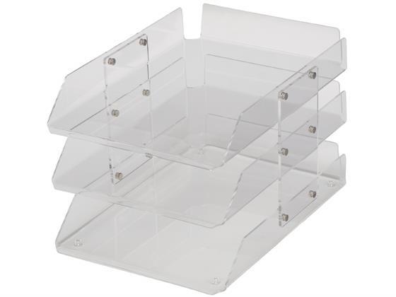 スマイル アクリル3段トレー 組み立て式 縦置き クリア[代引不可]【仕入先直送品Ａ】