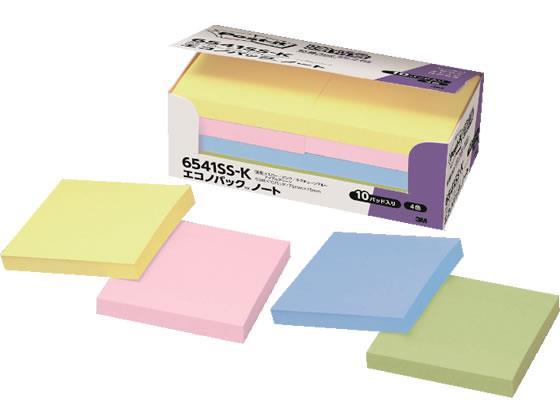 3M 〈ポストイット〉エコノパック強粘着ノート パステルカラー 4色 10冊[代引不可]【仕入先直送品Ａ】