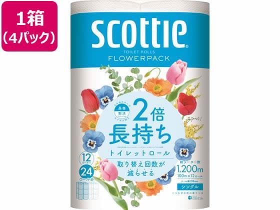クレシア スコッティ フラワーパック 2倍長持ち シングル 12ロール×4パック[代引不可]【仕入先直送品Ａ】