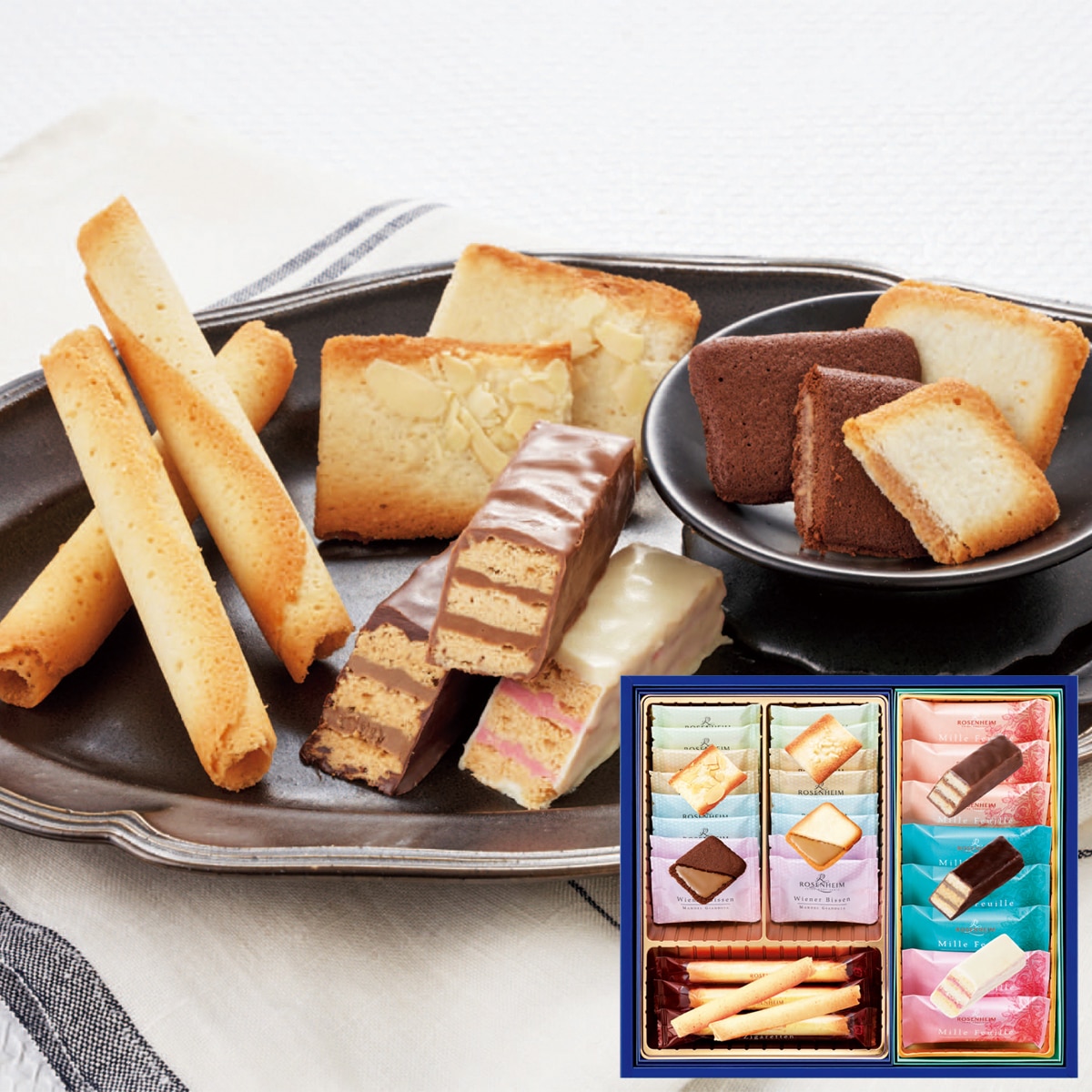 お歳暮 御歳暮 早割 冬ギフト 帰歳暮 ギフト プレゼント 送料無料 ギフト 2025 「ローゼンハイム」グランセレクション 「RGS-1」 スイーツ 洋菓子 焼菓子 名店 ローゼンハイム ミルフィーユ ヴィーナービッセン ツィガレッテン RGS-1【GF】