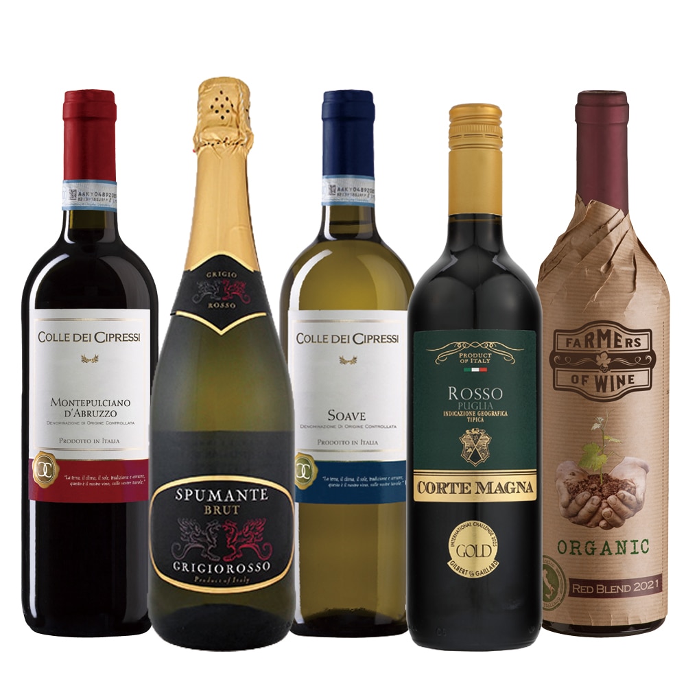 イタリア品種を味わう！赤白泡ワイン5本セット【FD】