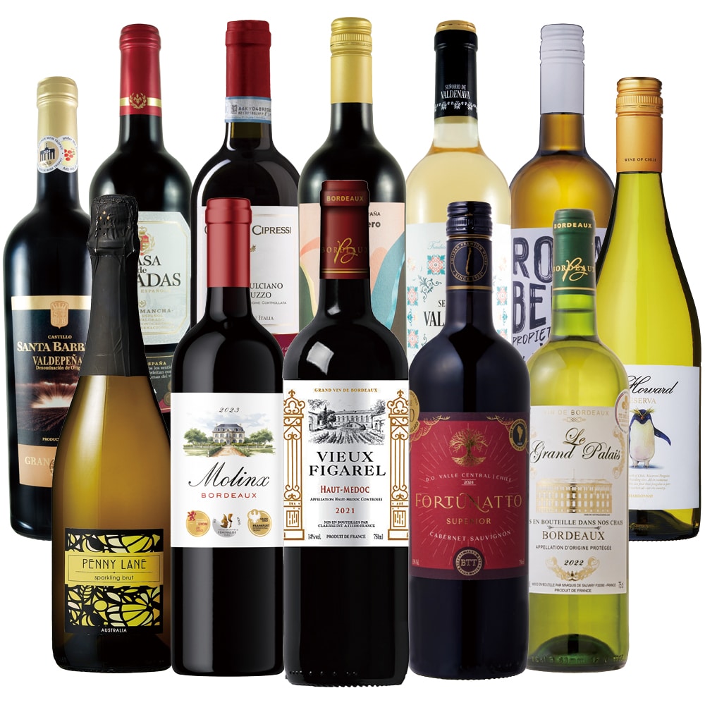 銘醸地オー・メドック＆ボルドー入り世界のワイン赤白泡12本【FD】