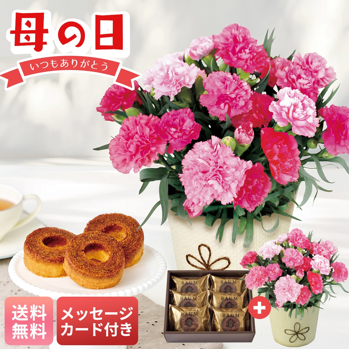 母の日 早割 ギフト プレゼント 贈り物 2026 送料無料カーネーション（ホットハート）とT.D.Early キャラメリゼバウムB40-1【GF】