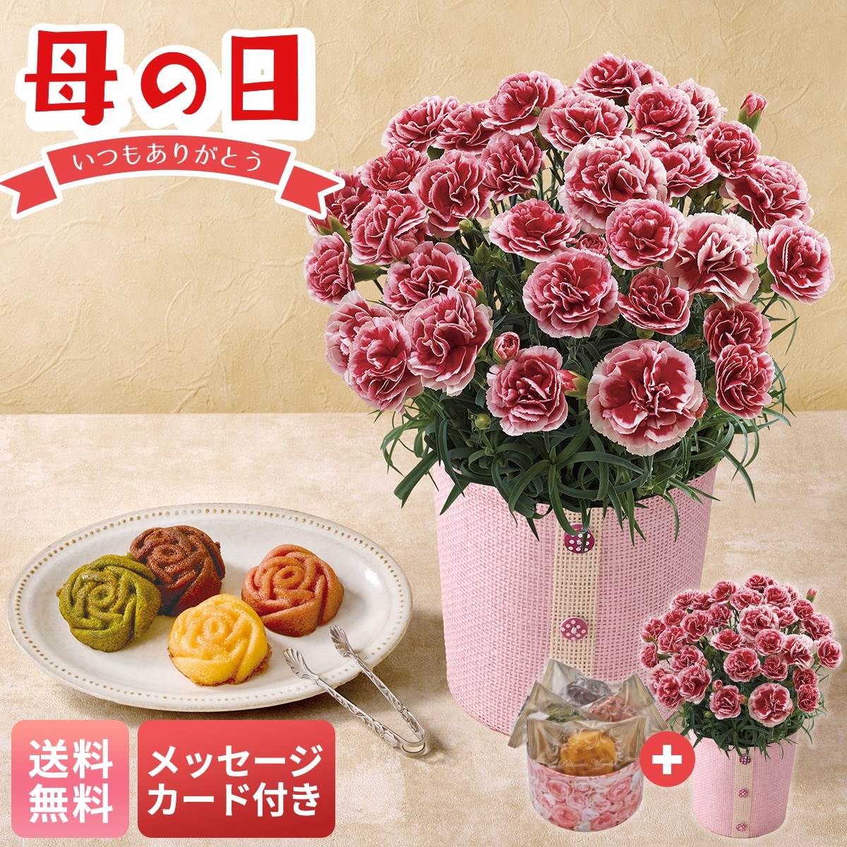 母の日 早割 ギフト プレゼント 贈り物 2026 送料無料カーネーション（いちごホイップ）と「パティスリー モンシェール」エタニティーローズC40-2【GF】