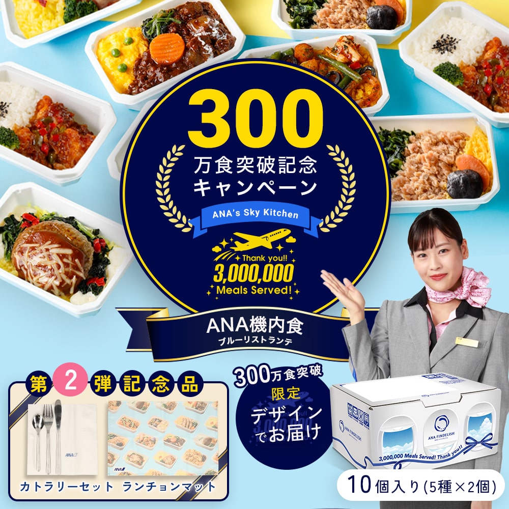 【300万食突破記念】第2弾　ワクワク！食卓彩りセット（機内食10個+機内カトラリー&オリジナルランチョンマット）