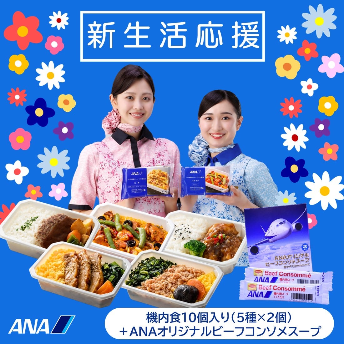 【 ANA's Sky Kitchen 】ANA国際線エコノミークラス機内食 メインディッシュ  新生活応援便（機内食10個+ANAオリジナルビーフコンソメスープ1箱）