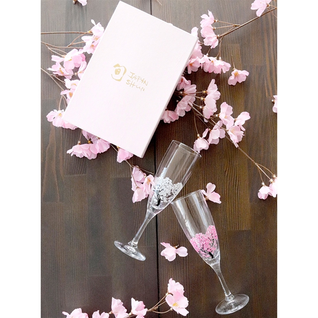 ガラス外箱冷感桜　シャンパングラス　丸モ高木陶器　人気　プレゼント　d01-20-001r