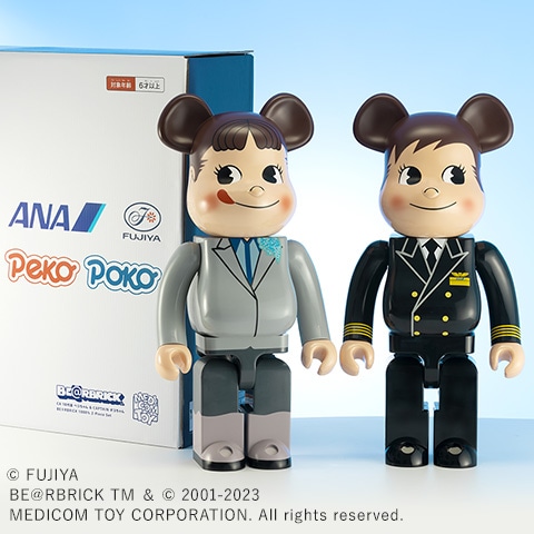 ＜ANAオリジナル＞ BE＠RBRICK for ANA　CAPTAIN ポコちゃん ＆ CA10代目 ペコちゃん 1000% 2体セット