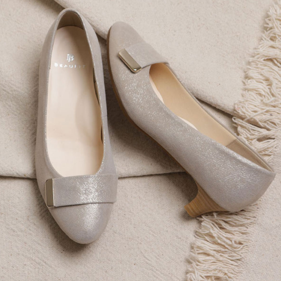 BEAUFIT A14Y ラウンドトウデザインパンプス ライトベージュ柄 ビューフィット パンプス 送料無料