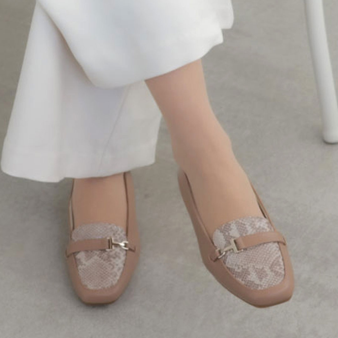 BEAUFIT A22Y ソフトスクエアトウモカパンプス ダークブラウンヘビ柄 ビューフィット パンプス 送料無料