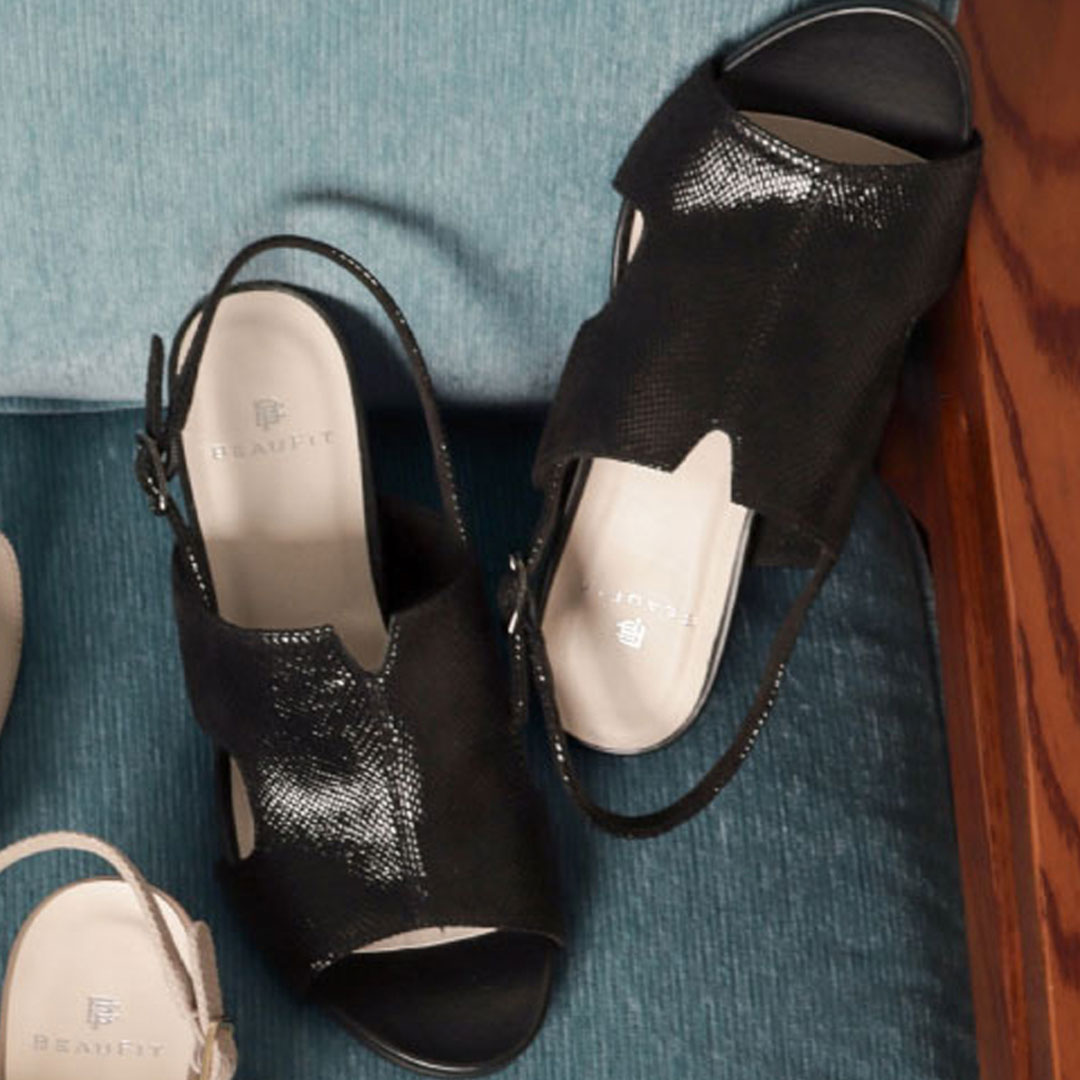 BEAUFIT A61Y ウエッジサンダル ブラック型押 ビューフィット サンダル 送料無料