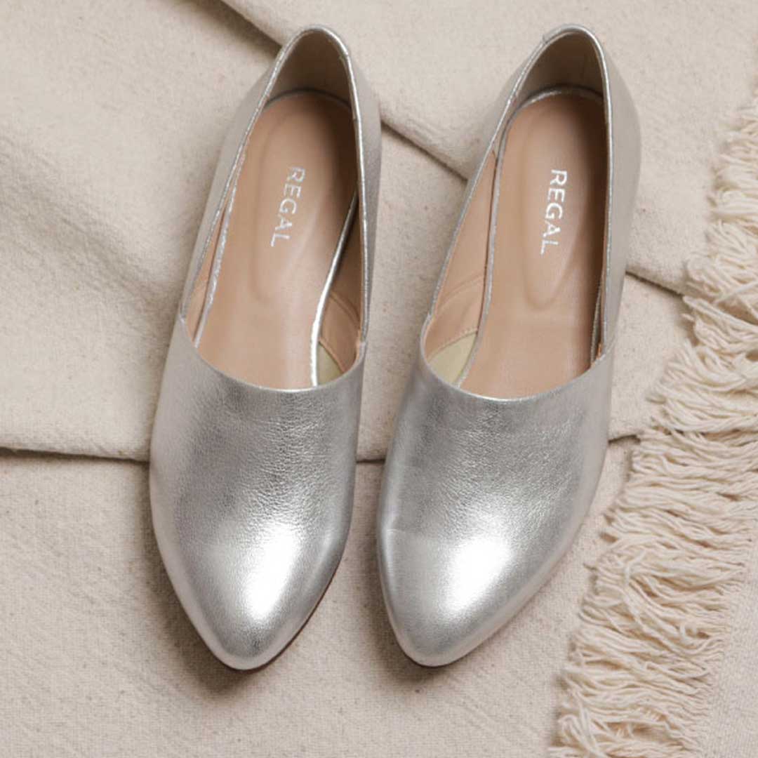 REGAL F38R 甲深フラットシューズ シルバー リーガル フラットシューズ 送料無料