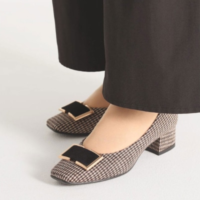 REGAL F53R スクエアトウパンプス ブラック生地 リーガル パンプス 送料無料