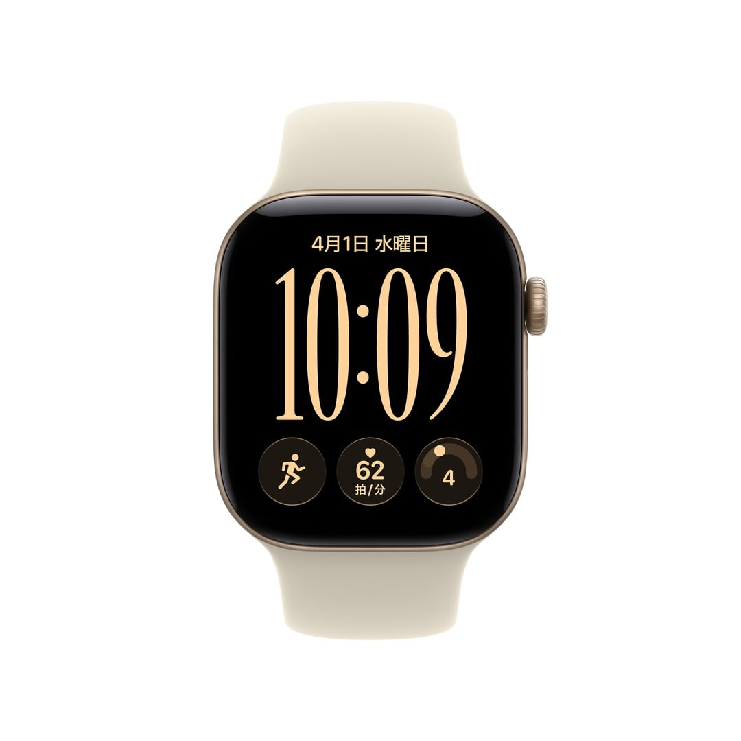 Apple Watch Series 12(GPSモデル)- 42mmライトゴールドアルミニウムケースとサンドスポーツバンド - M/L