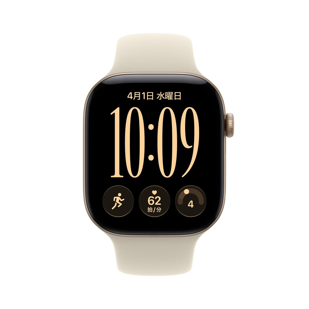 Apple Watch Series 12(GPS + Cellularモデル)- 46mmライトゴールドアルミニウムケースとサンドスポーツバンド - M/L
