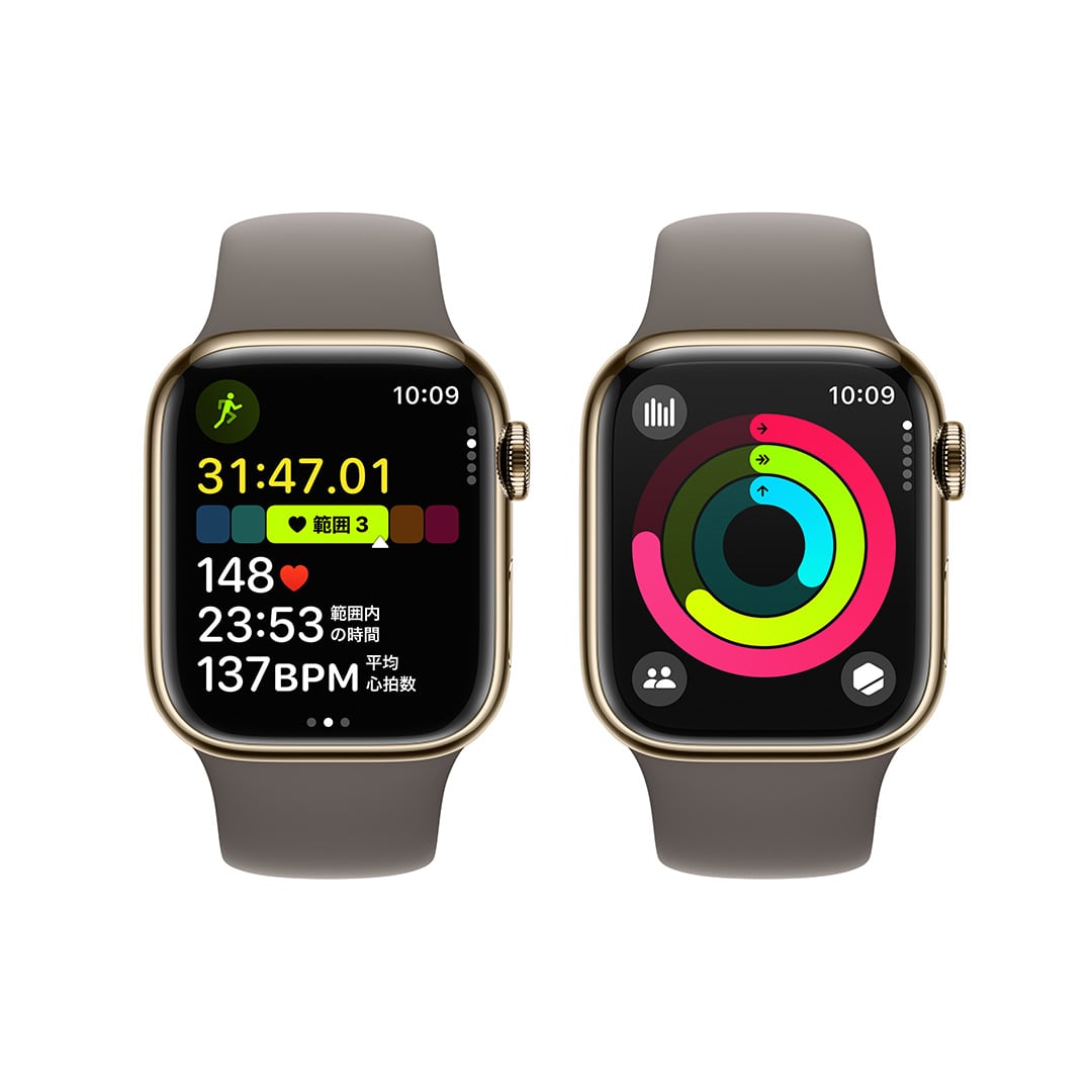 Apple Watch Series 9（GPS + Cellularモデル）- 41mmゴールドステンレススチールケースとクレイスポーツバンド -  S/M with AppleCare+