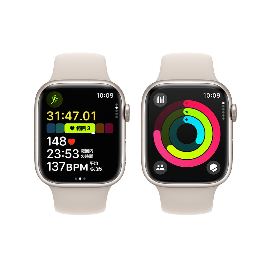 Apple Watch Series 9（GPS + Cellularモデル）- 45mmスターライトアルミニウムケースとスターライトスポーツバンド  - M/L with AppleCare+