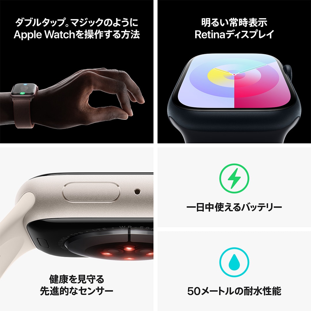 Apple Watch Series 9（GPS + Cellularモデル）- 45mmシルバー