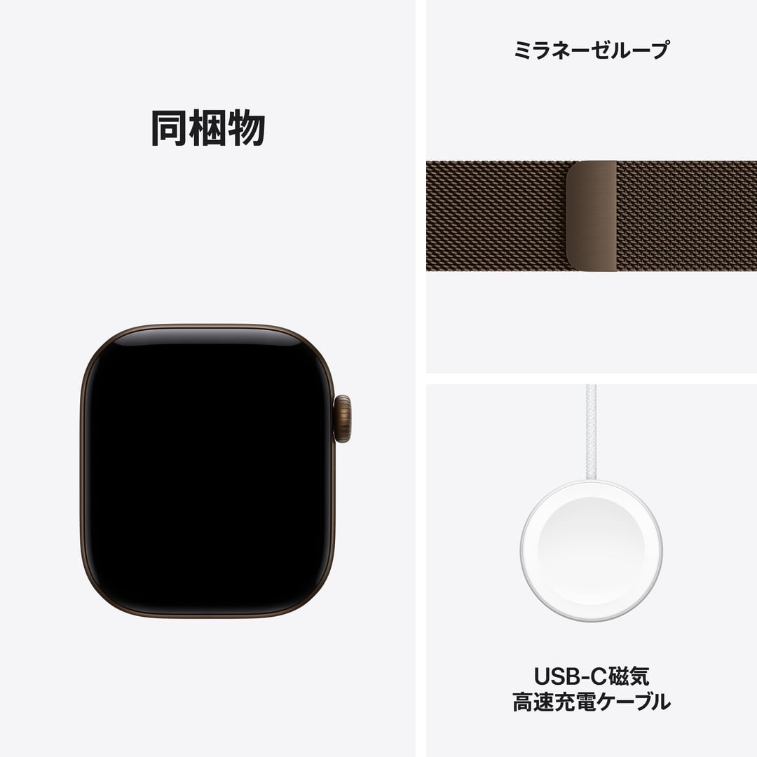 Apple Watch Series 12(GPSモデル)- 42mmダークブロンズアルミニウムケースとダークブロンズミラネーゼループ