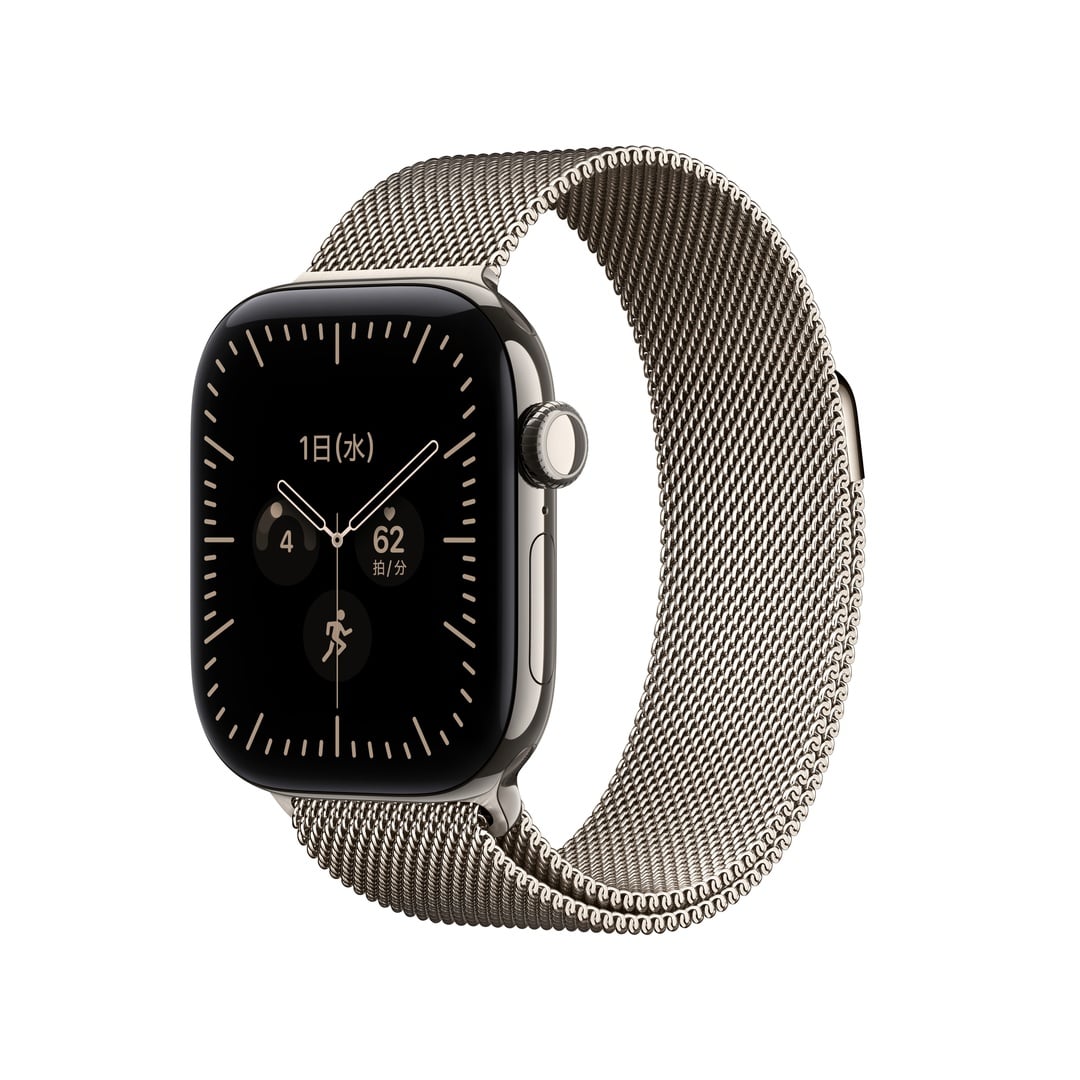 Apple Watch Series 12(GPS + Cellularモデル)- 42mmナチュラルチタニウムケースとナチュラルミラネーゼループ